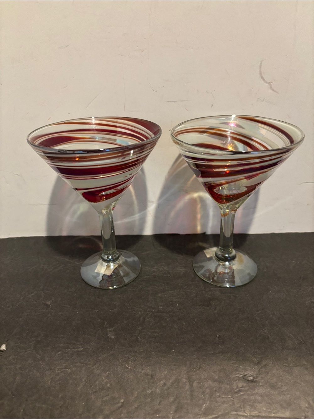 Hand-Blown Red Swirl Martini Glasses - Set of 2 Made In Mexico